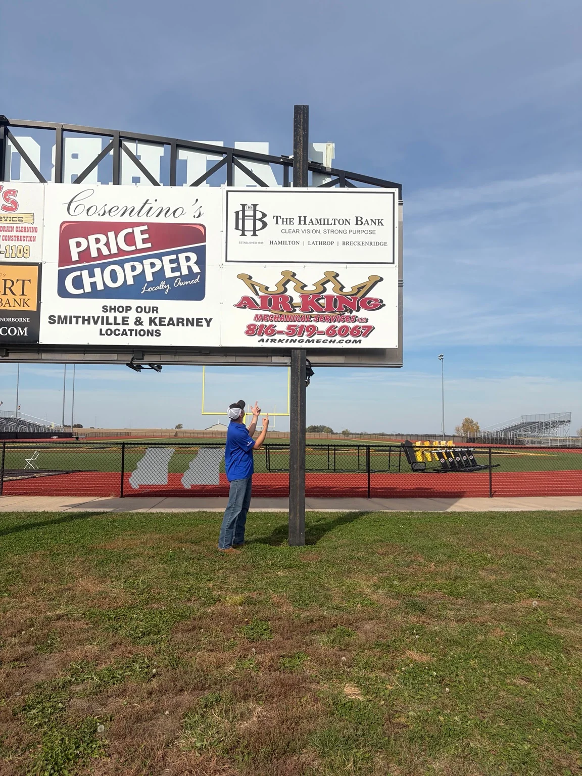 Air King sponsorship sign at the Lathrop football stadium